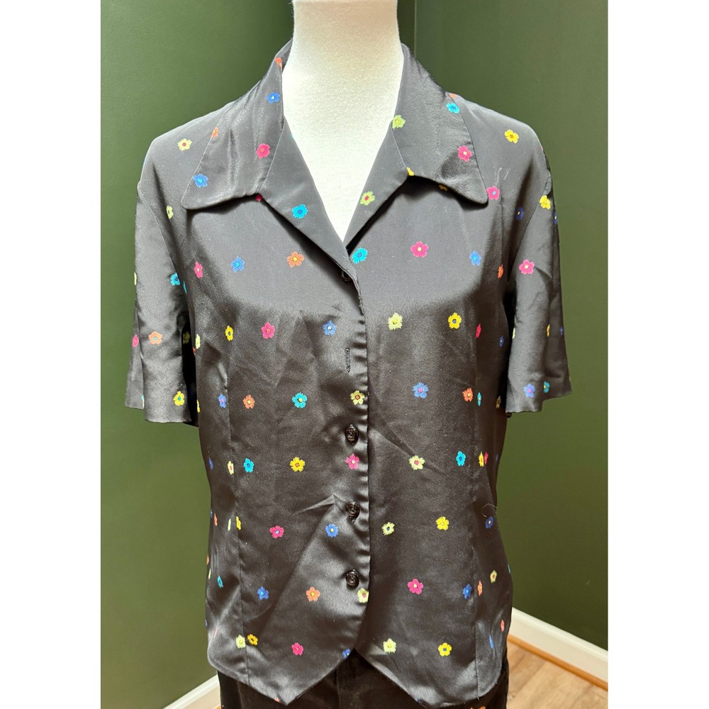 Vintage Leslie Fay Floral Button‎ Up Short Sleeve Top Women's